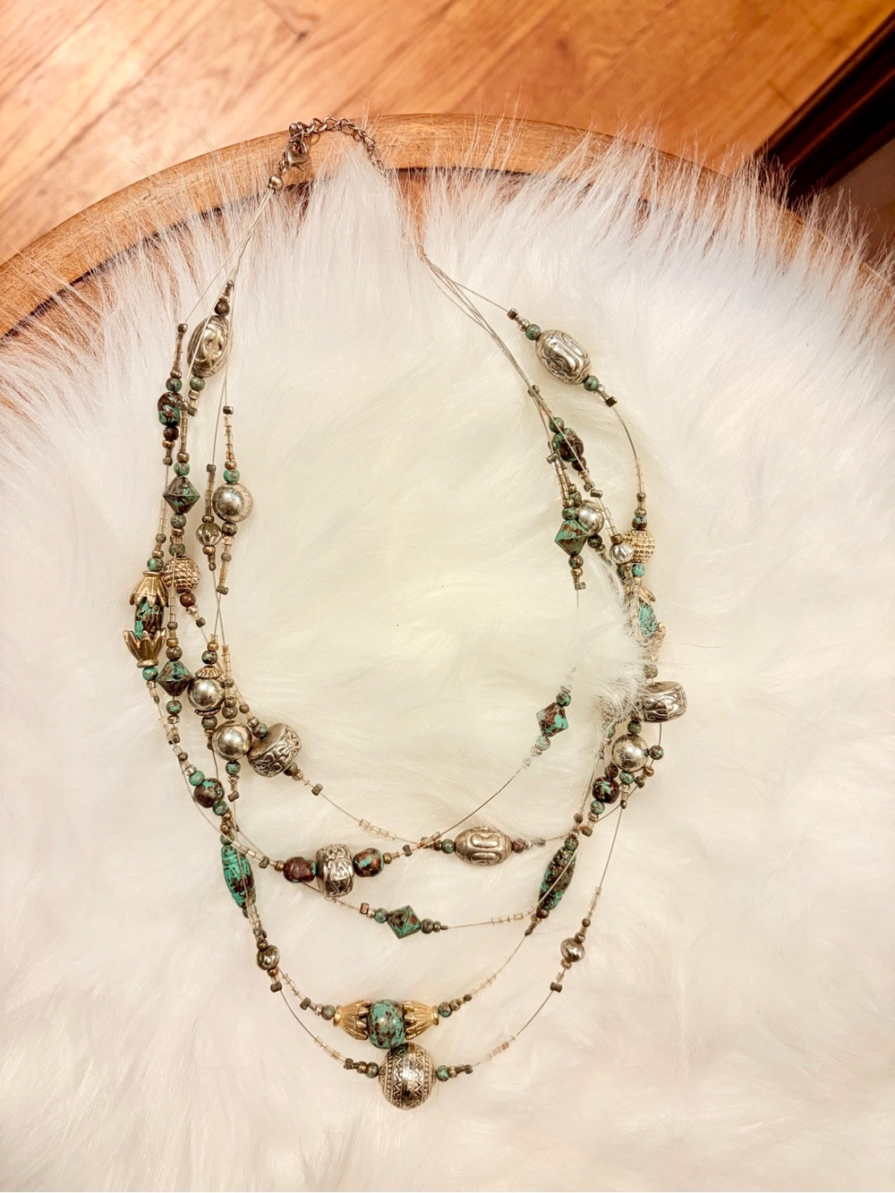 Southwestern Liquid Silver & Turquoise Illusion Necklace